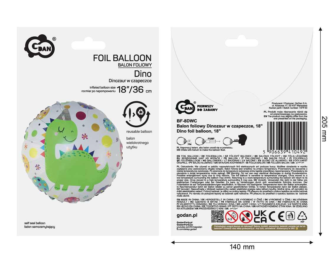 Dino foil balloon, 18" EOL